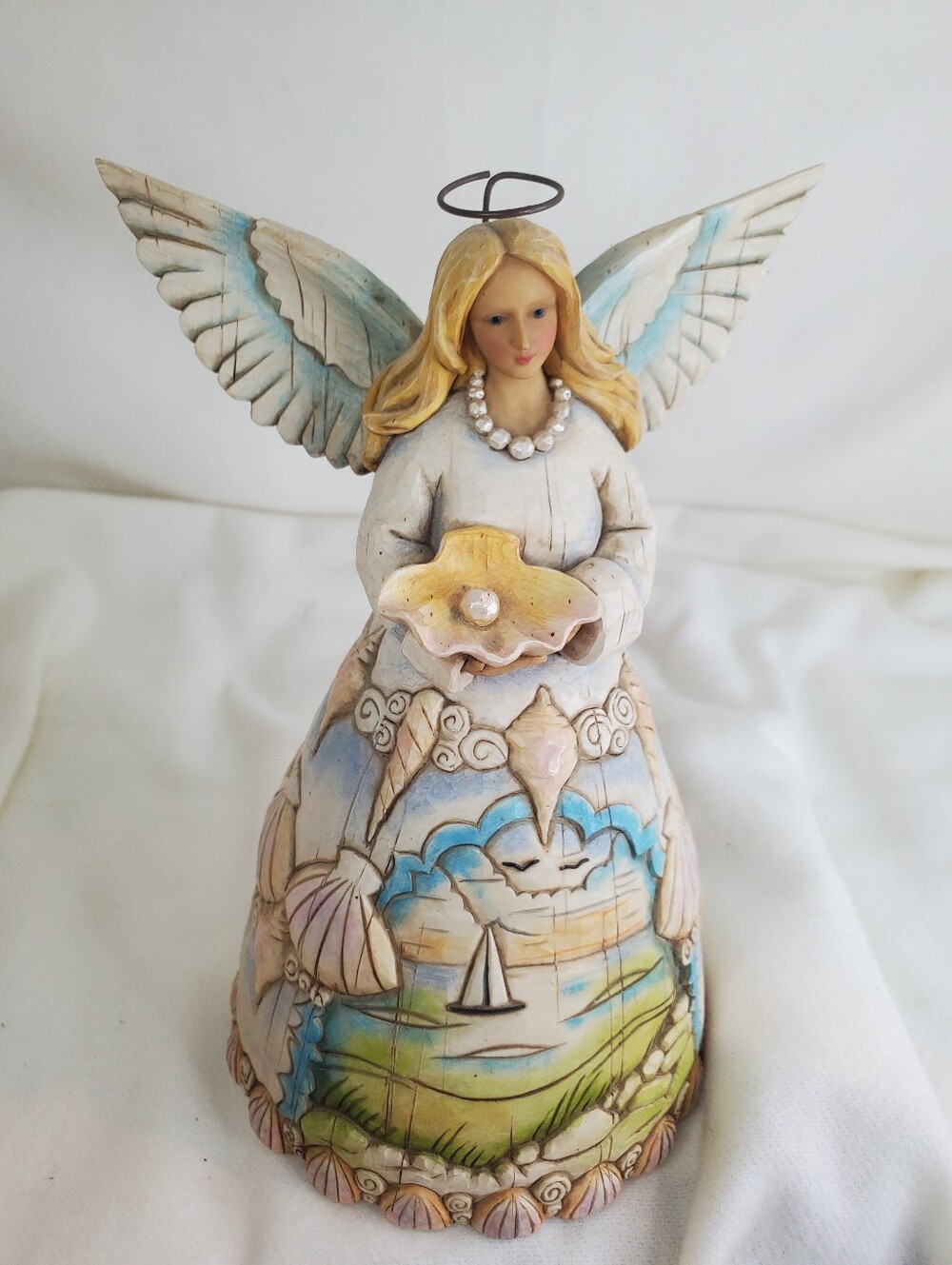 Jim Shore 2003 Angel Figurine Holding Seashell with Pearl, Beach Scene Dress